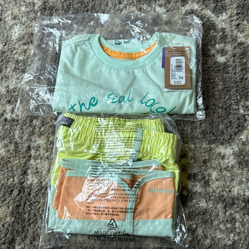 Patagonia Baby Regenerative Organic T-shirt and Baby Boardshorts
